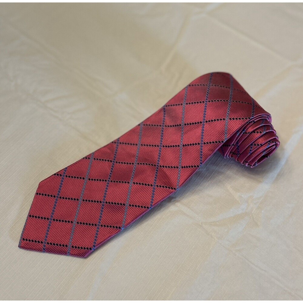 Lee Allison Four In Hands 58" Silk Luxury Tie Pink Blue Cross Hatch New with Tag